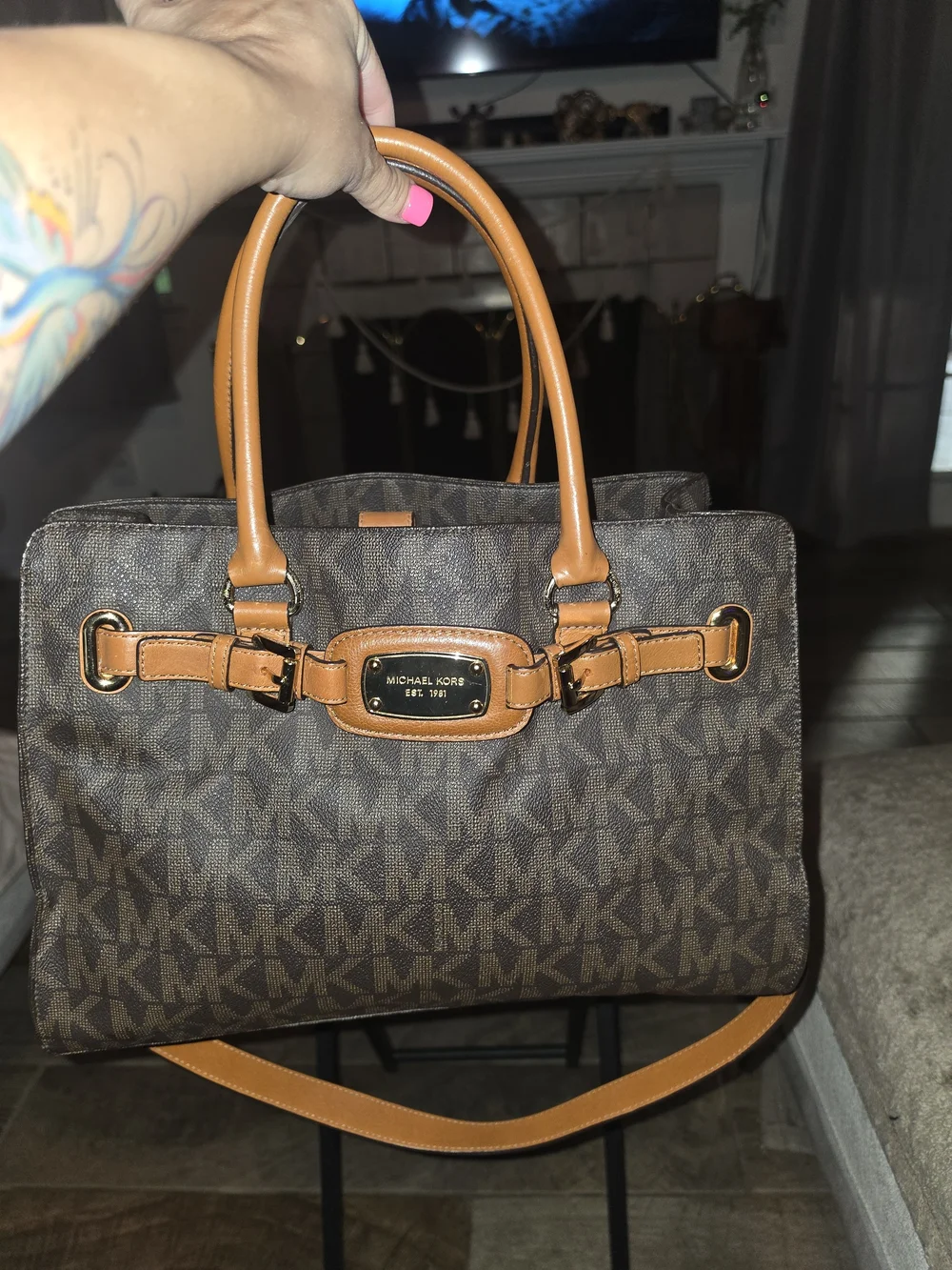Michael Kors MK Signature Brown Satchel Tote Handbag